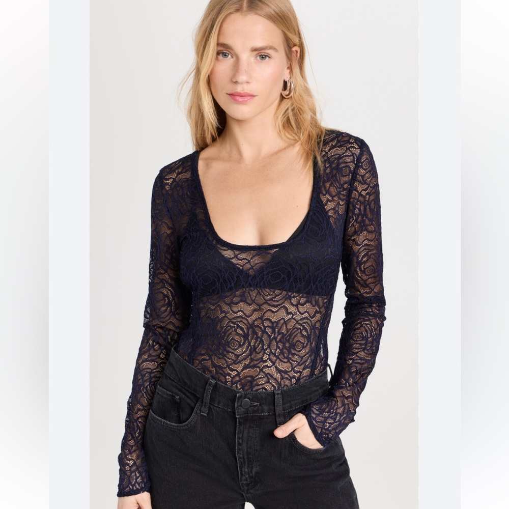 Free People navy lace bodysuit